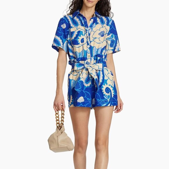 EUC FARM RioTropical Groove Romper Blue and White Size XL - Picture 1 of 10